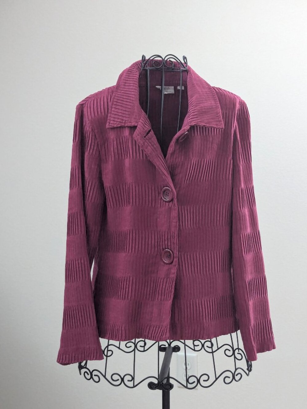 Erin London Pleated Jacket Women PM Burgundy Textured 3 Button Petite